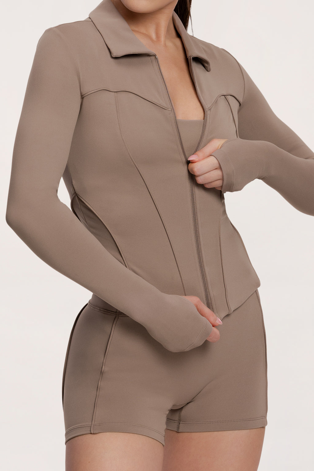 Bluză cu fermoar pilates era warm beige