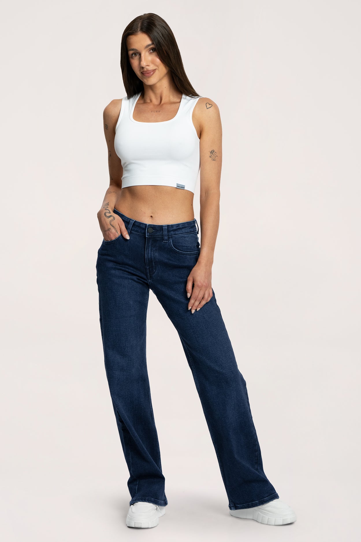 Blugi wide cu talie joasă navy blue