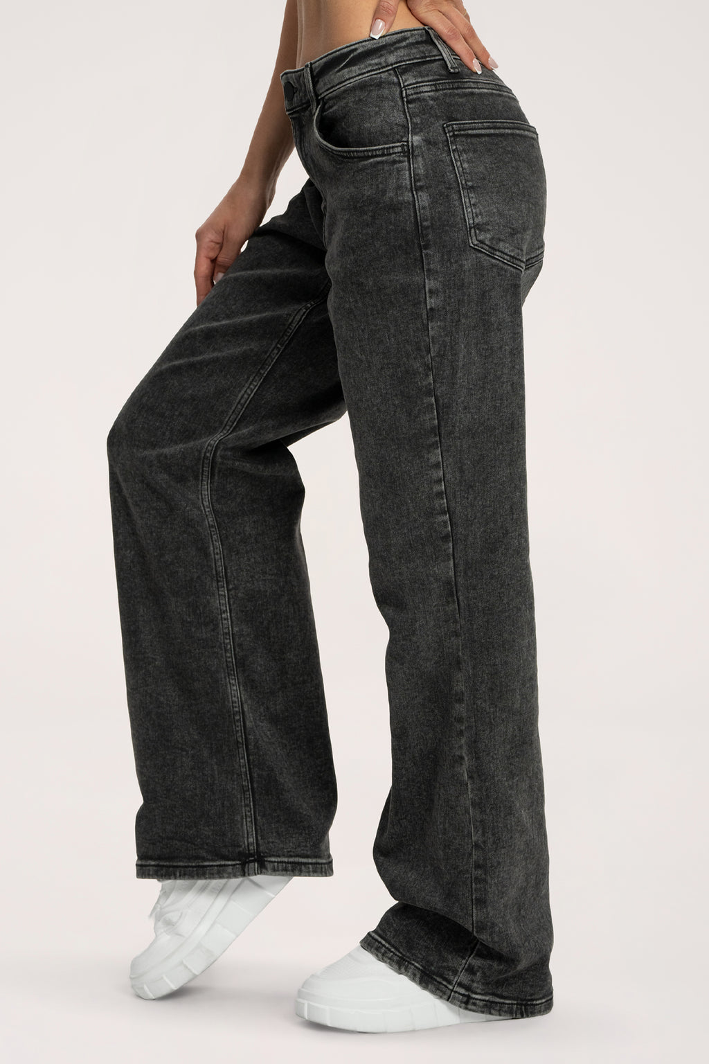 Blugi wide cu talie joasă long grey