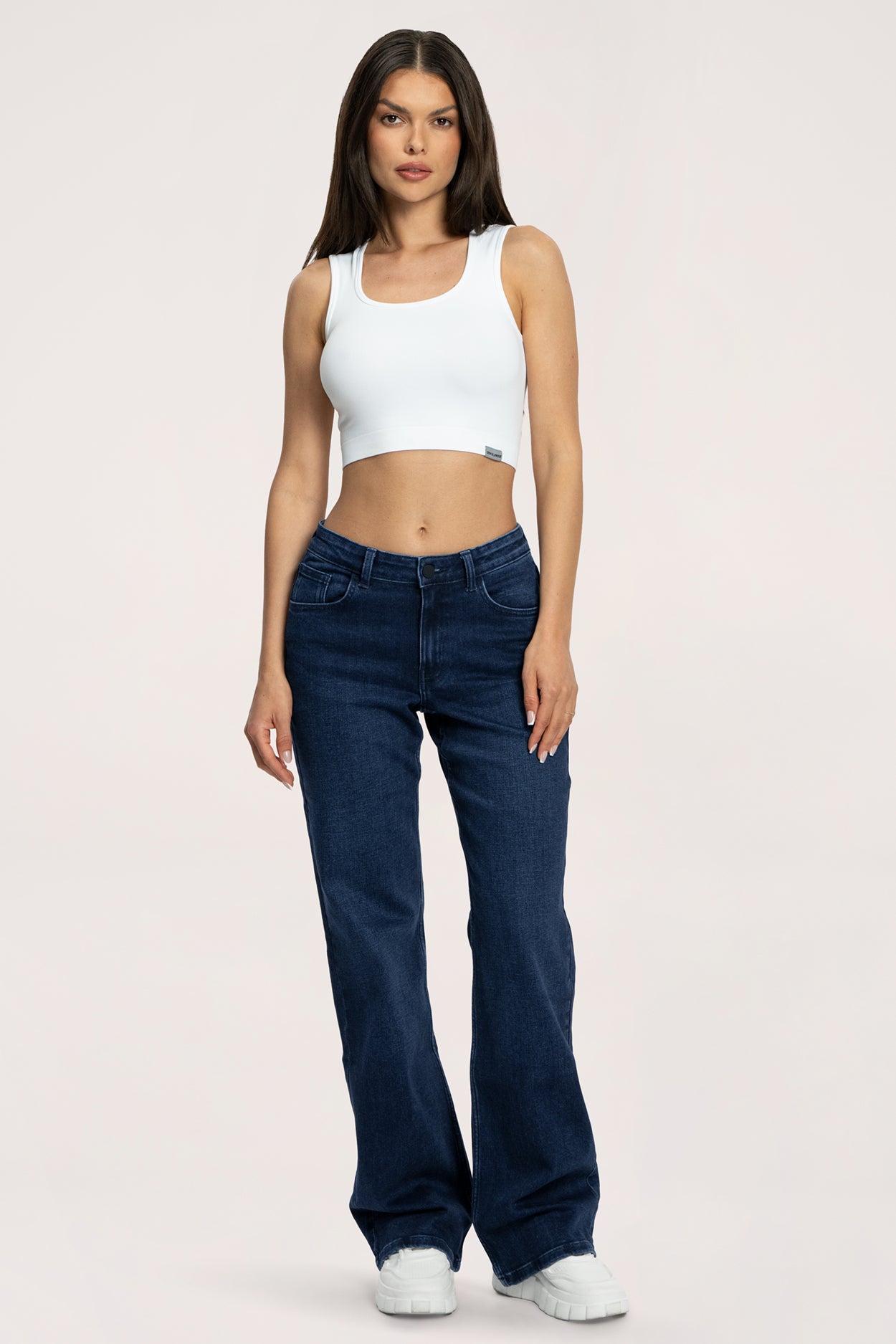 Blugi wide cu talie joasă long navy blue