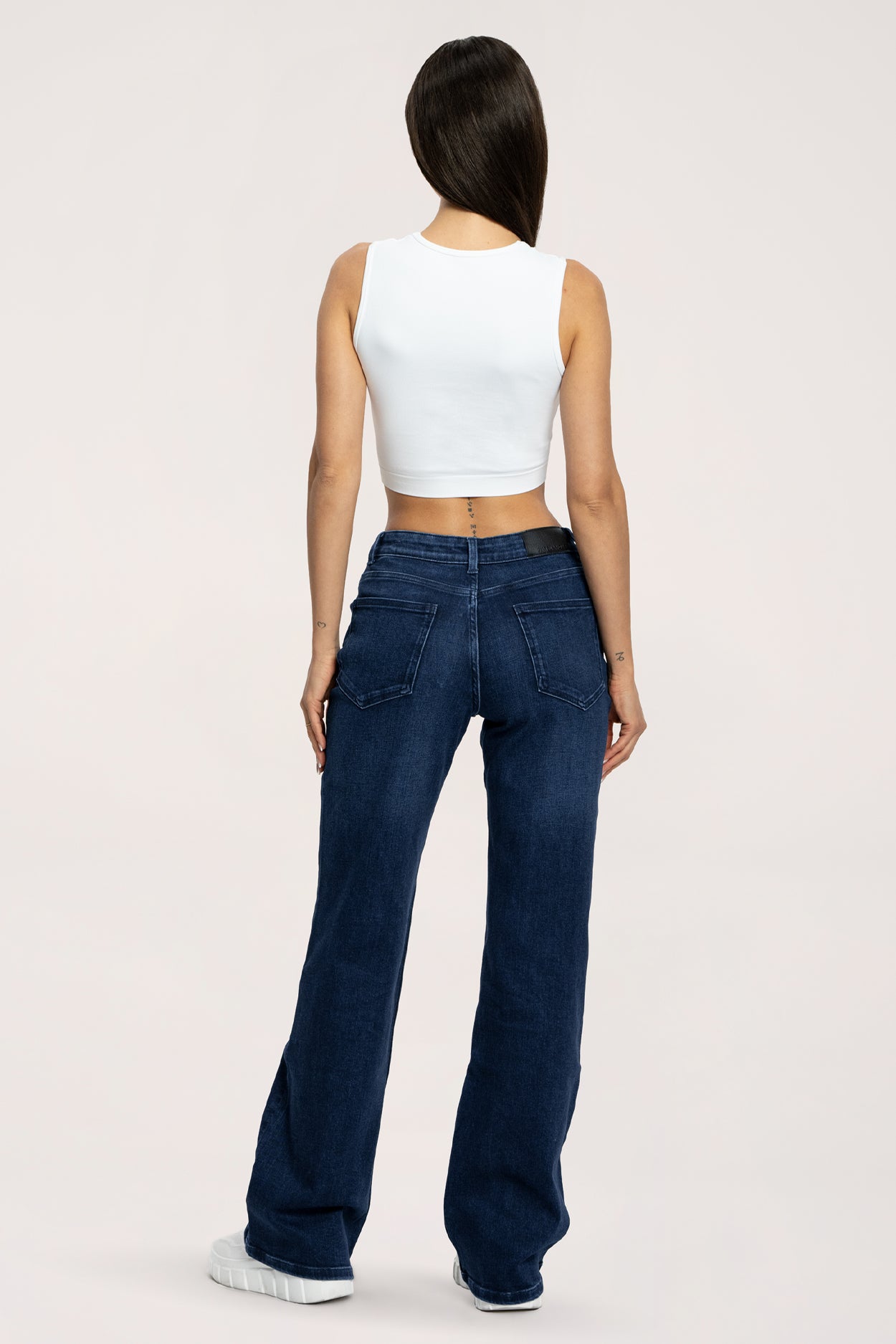 Blugi wide cu talie joasă long navy blue