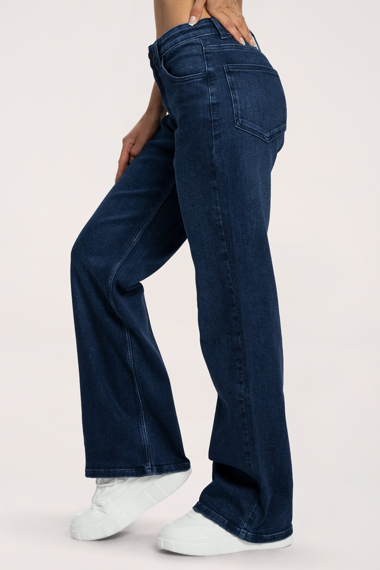 Blugi wide cu talie joasă long navy blue