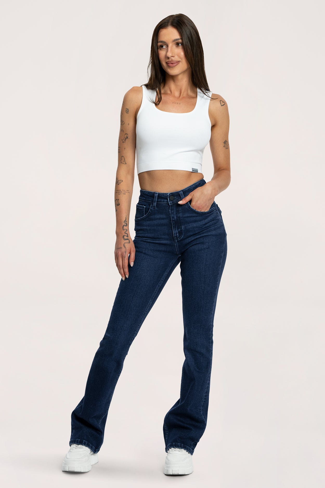 Blugi evazați push up navy blue