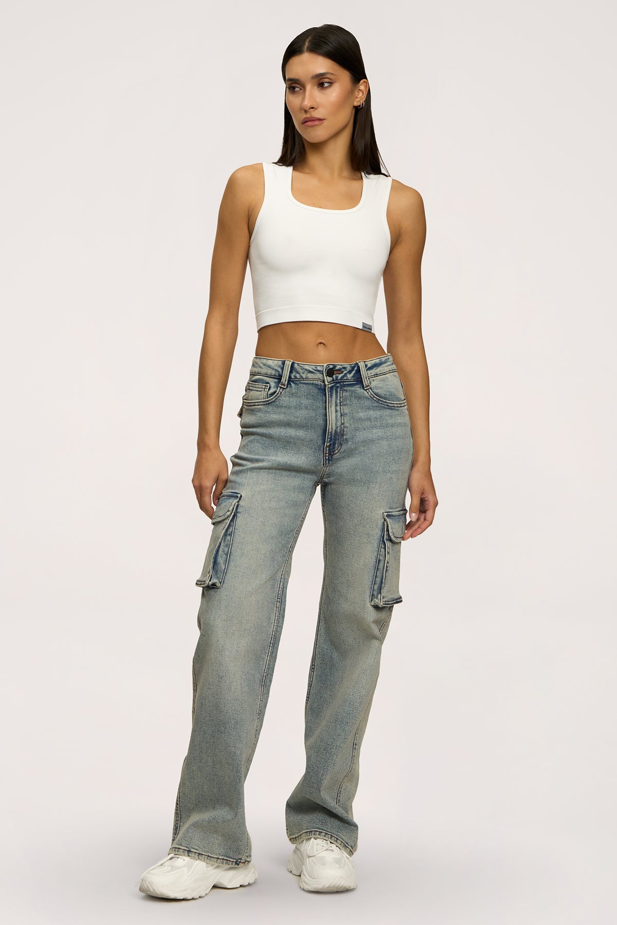 Blugi cargo washed blue