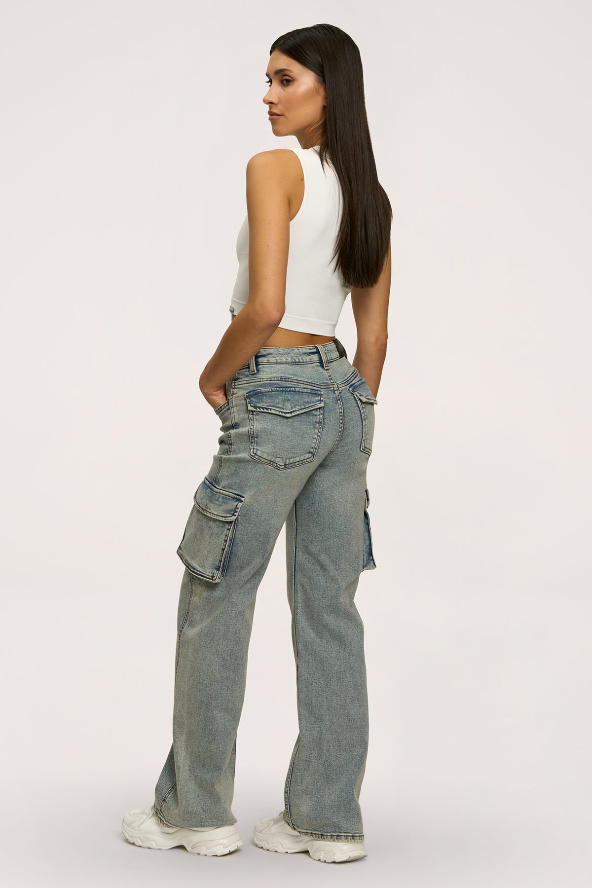 Blugi cargo washed blue