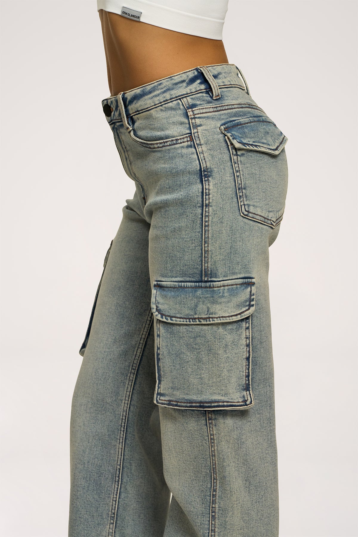 Blugi cargo washed blue