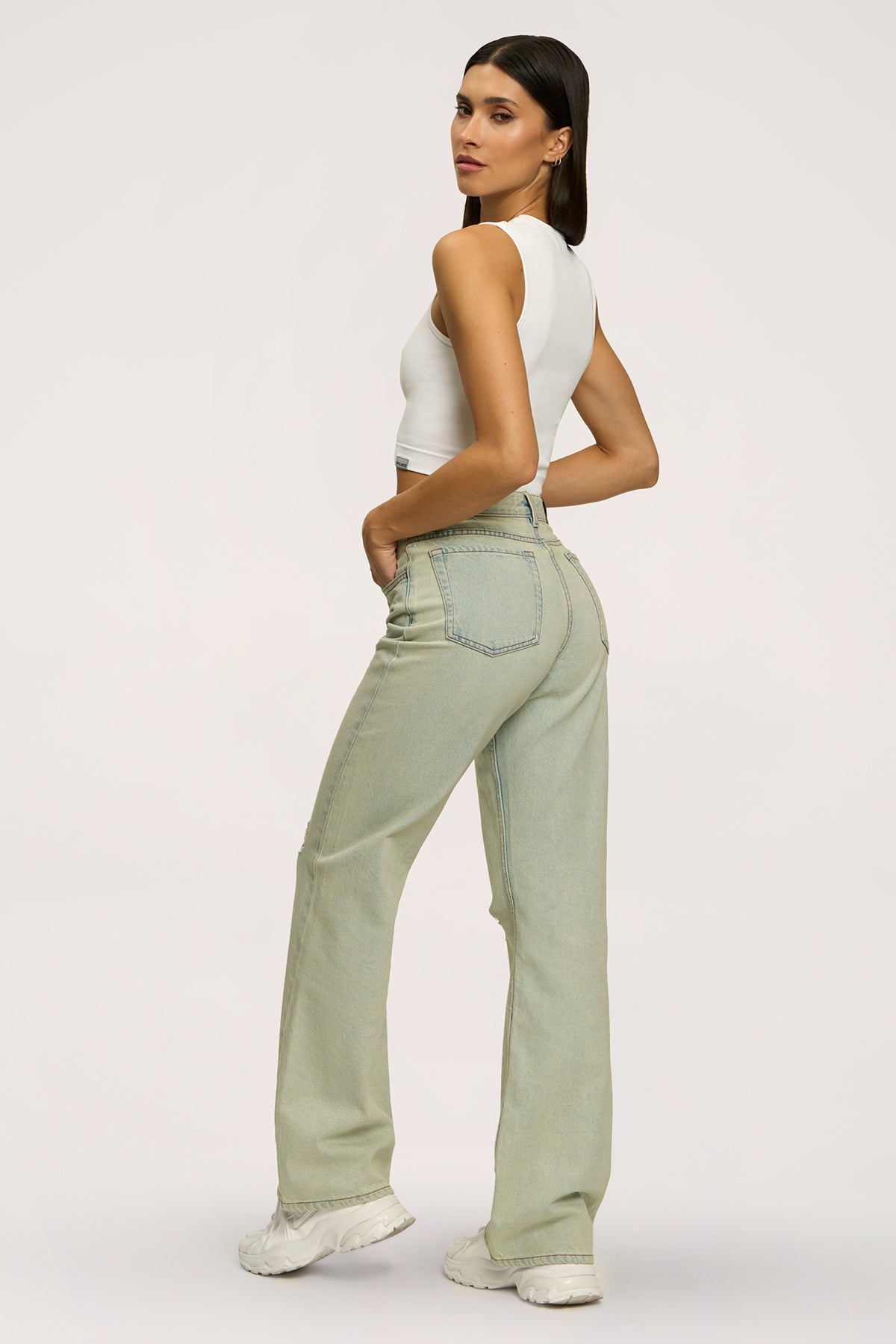 Blugi wide relaxed light green