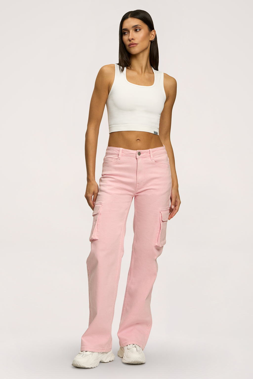 Blugi cargo light pink