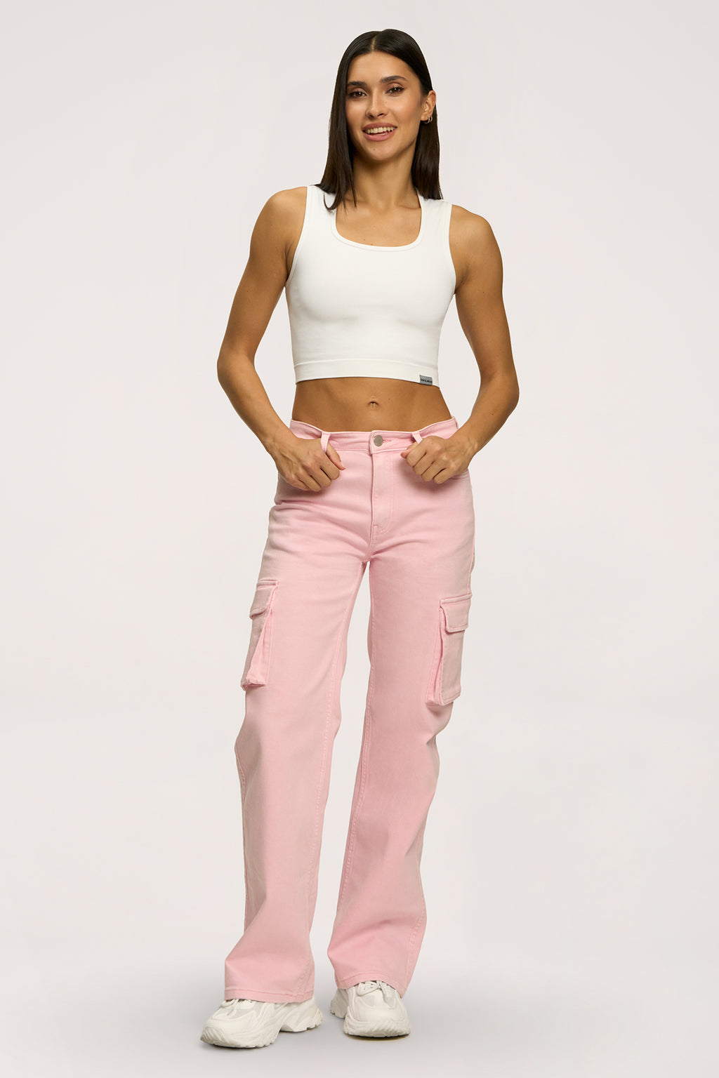 Blugi cargo light pink