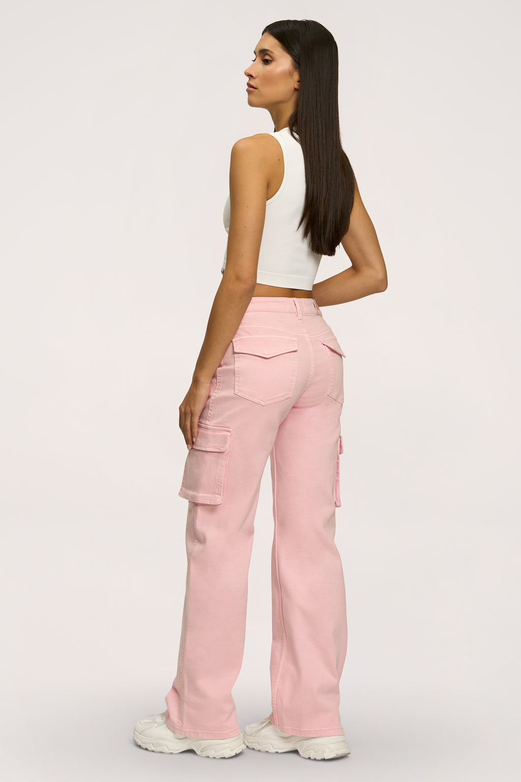 Blugi cargo light pink