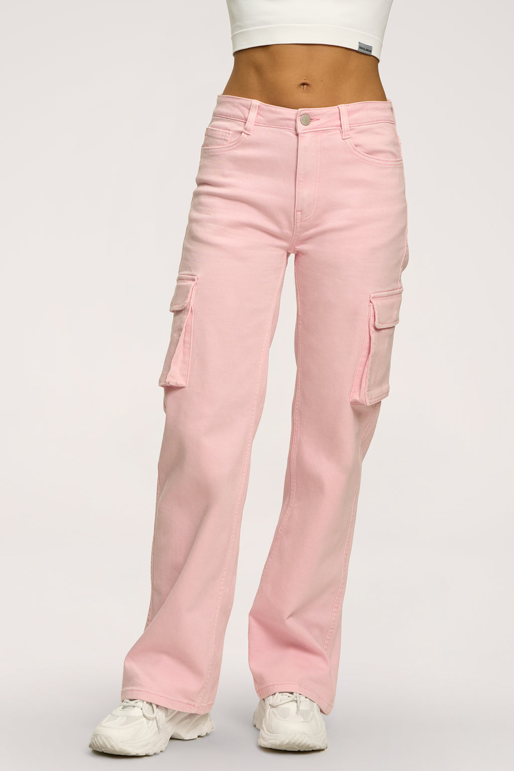 Blugi cargo light pink