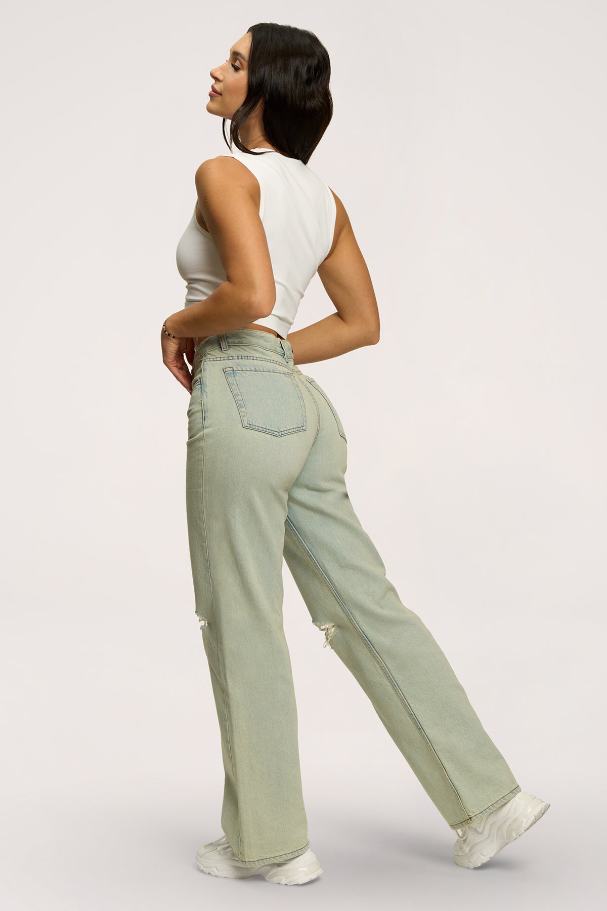 Blugi wide relaxed light green