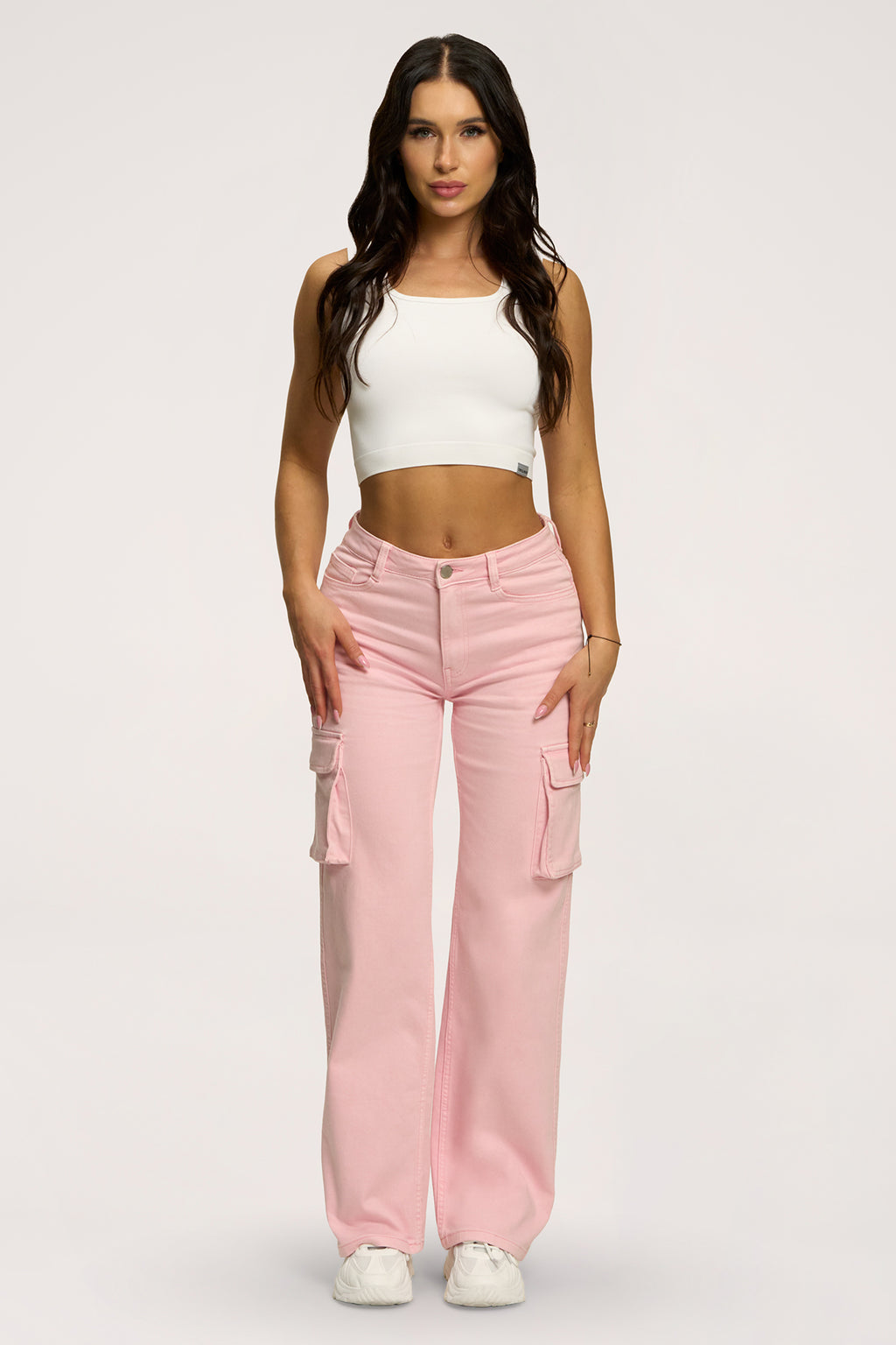 Blugi cargo light pink