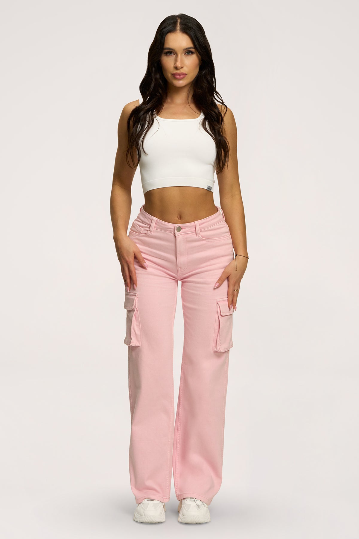 Blugi cargo light pink