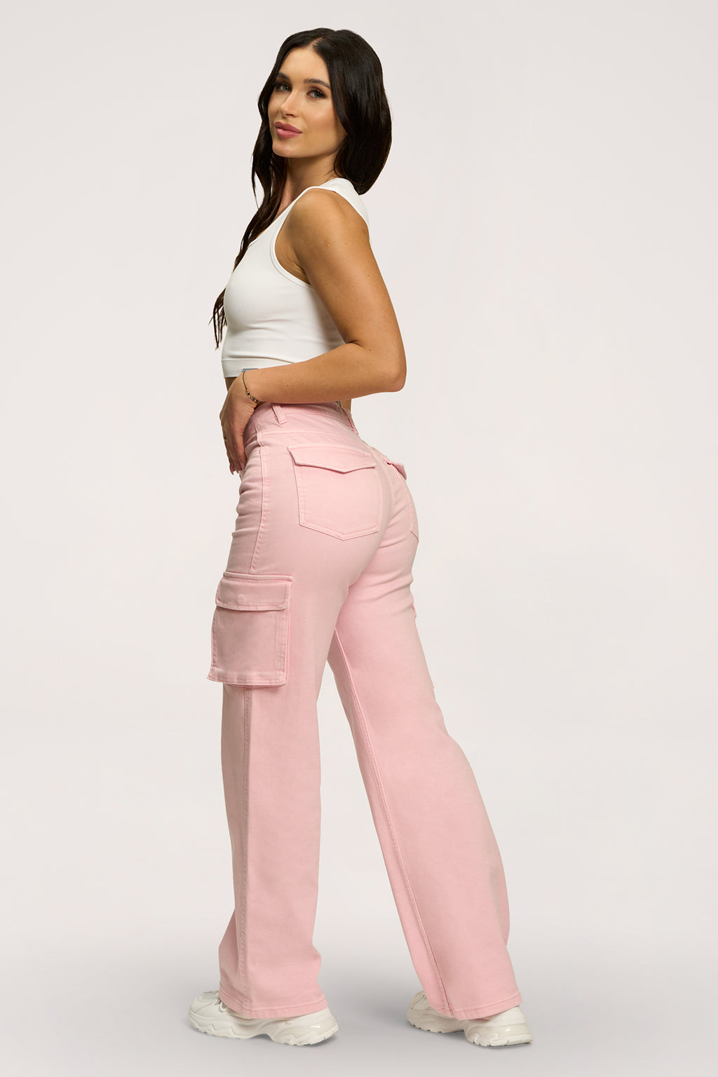 Blugi cargo light pink