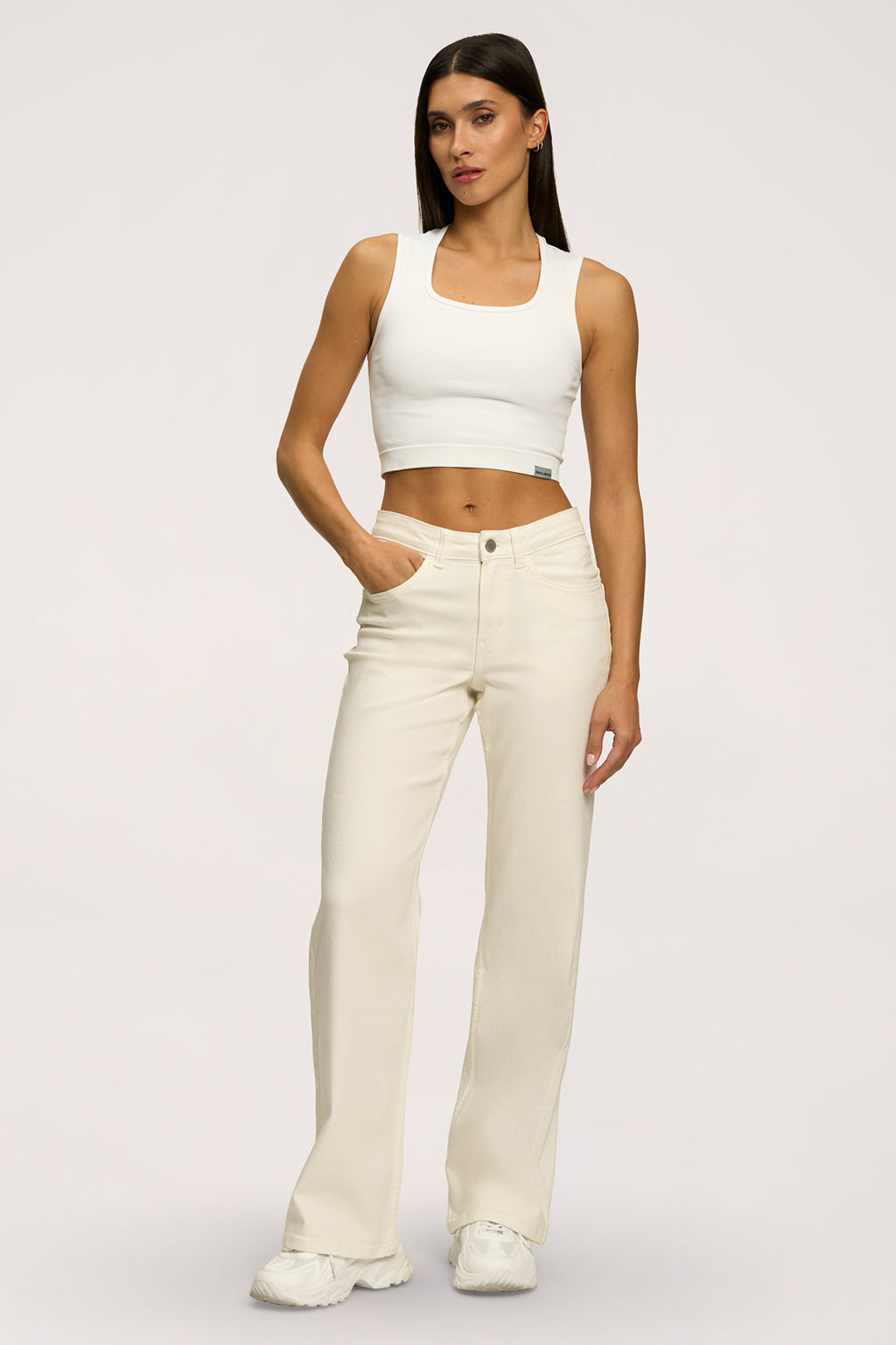 Blugi wide cu talie joasă off white