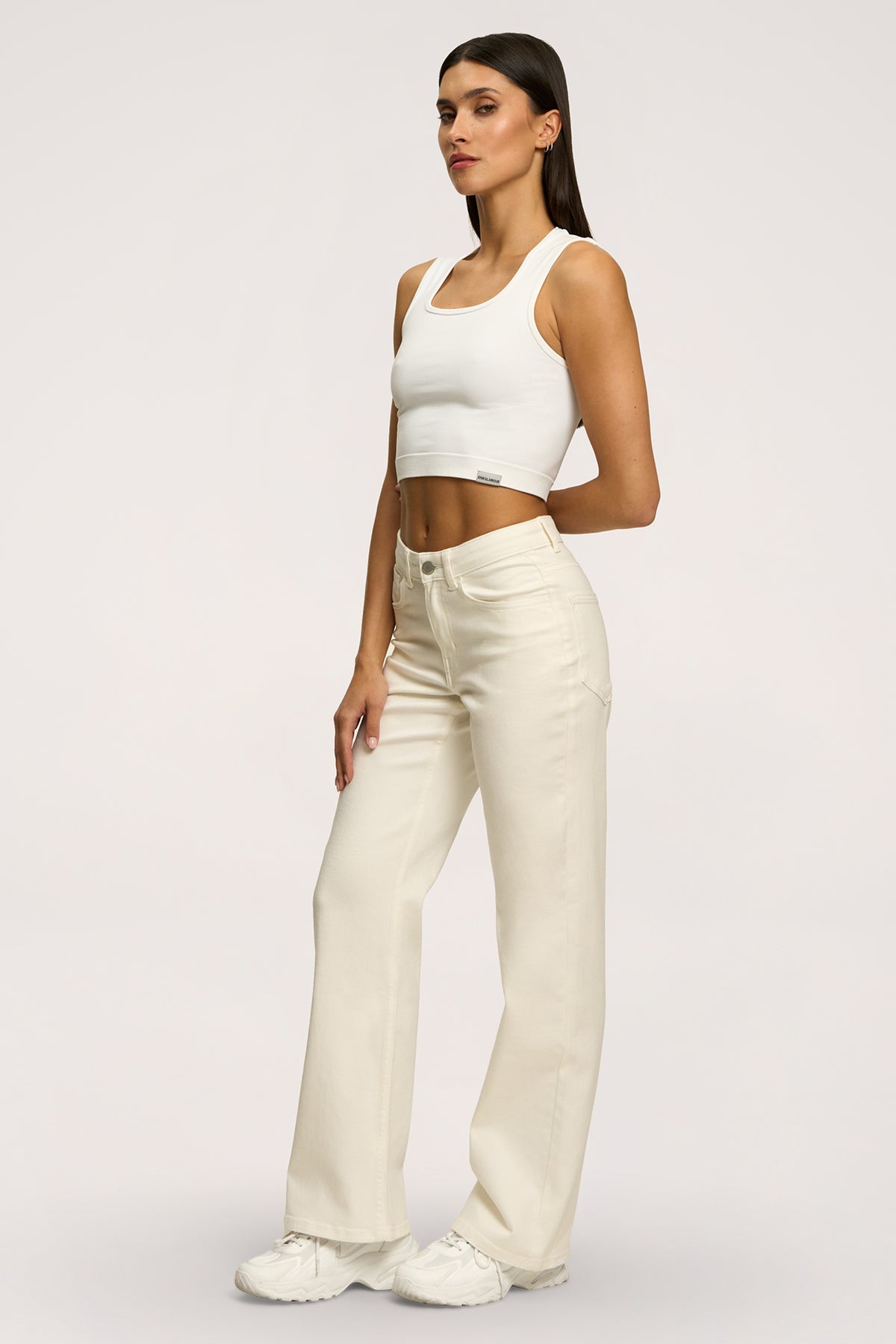 Blugi wide cu talie joasă off white