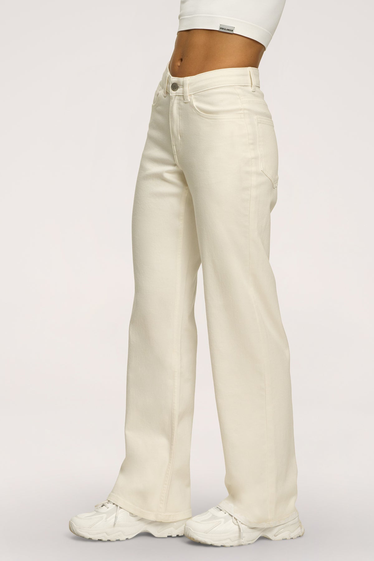 Blugi wide cu talie joasă off white