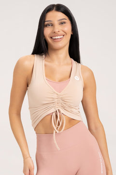 Top cu șnur în față beige