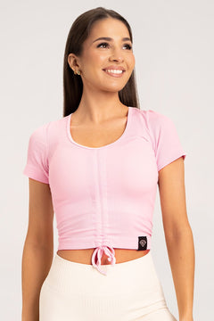 Tricou cu șnur în față candy pink