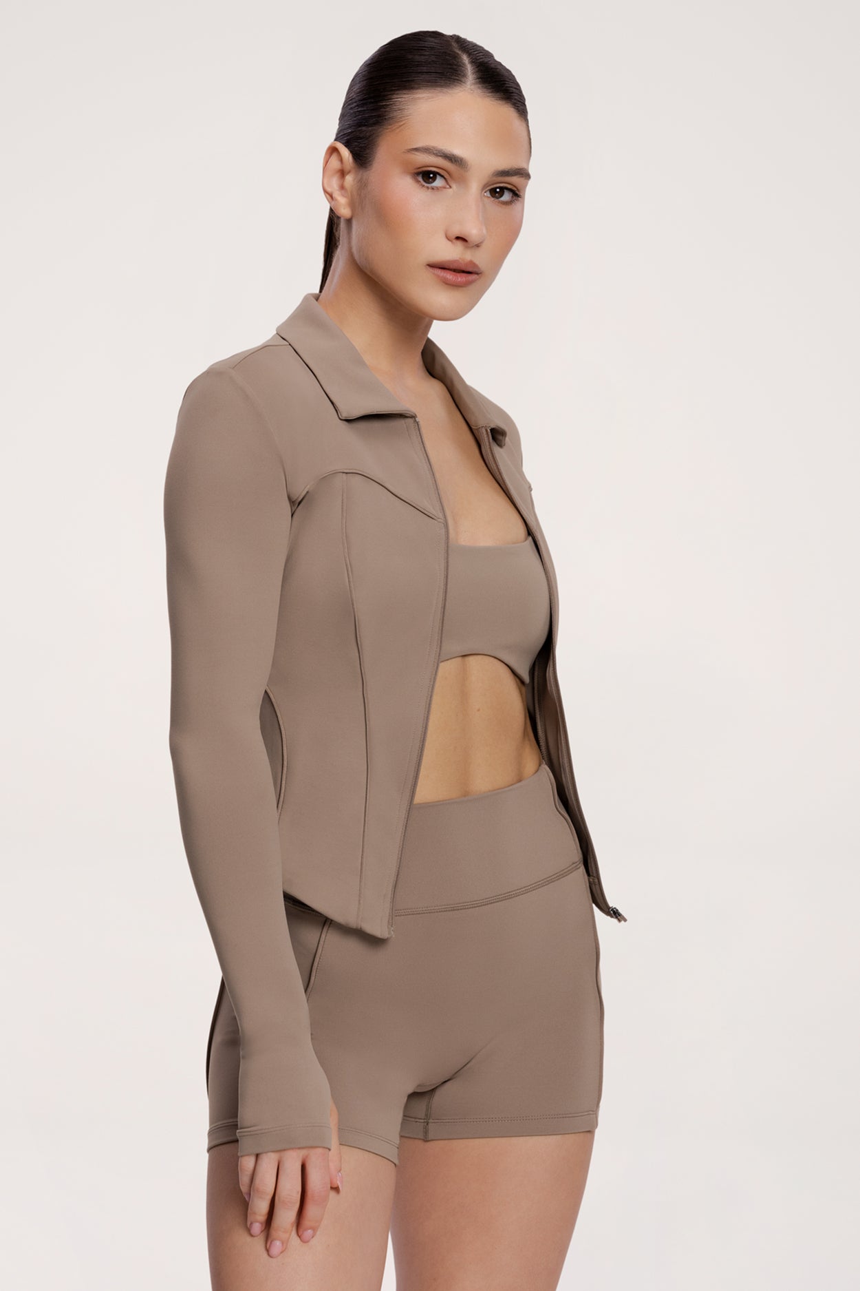 Bluză cu fermoar pilates era warm beige