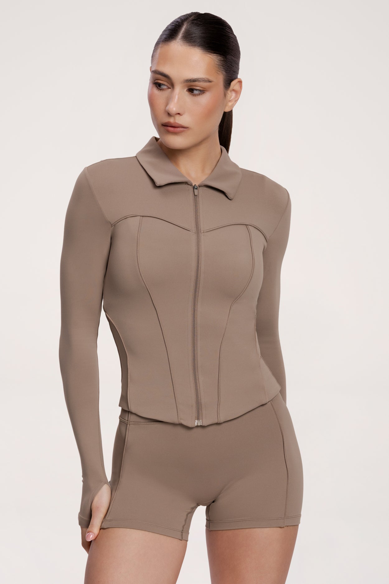 Bluză cu fermoar pilates era warm beige