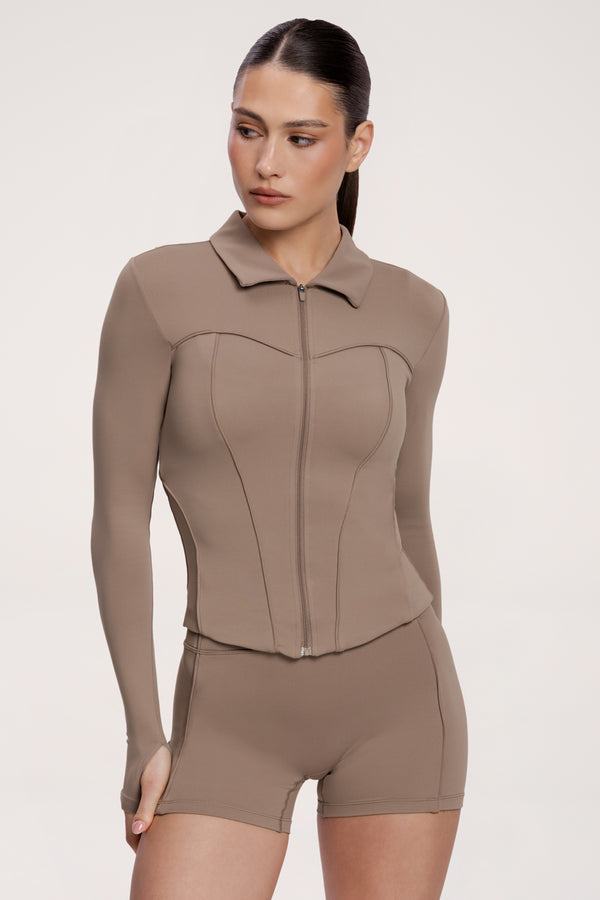 Bluză cu fermoar pilates era warm beige
