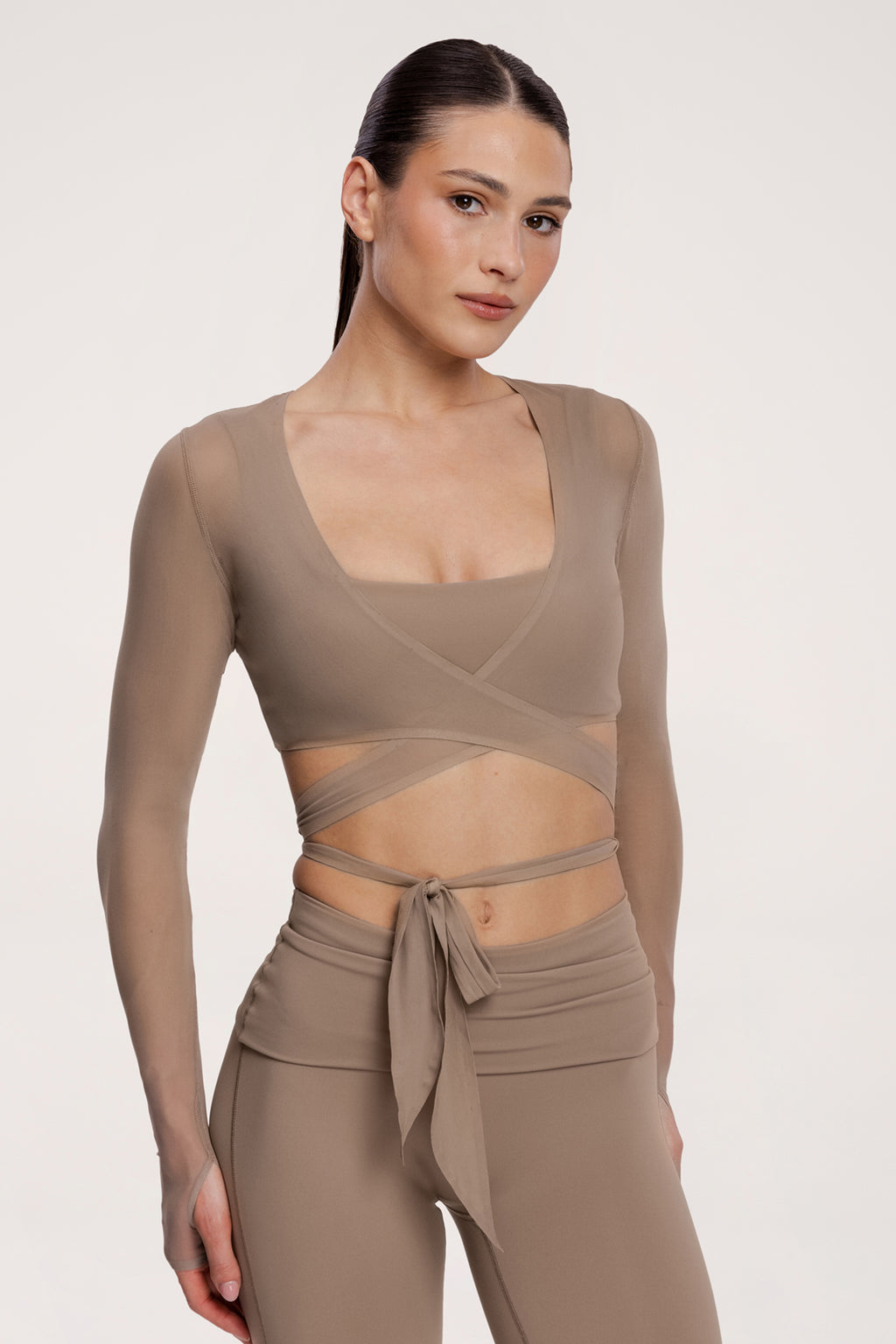 Cardigan cu legătură pilates era warm beige