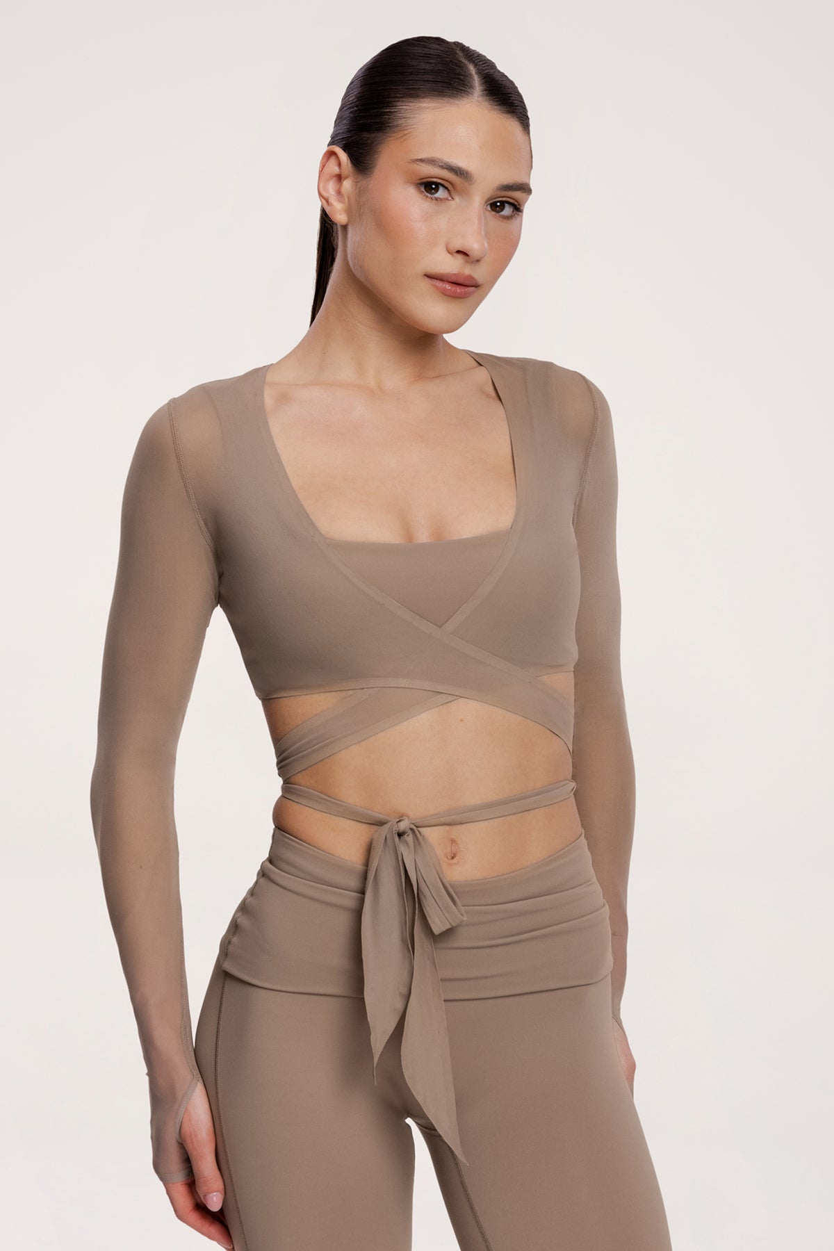 Cardigan cu legătură pilates era warm beige