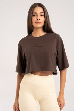 Tricou crop chocolate