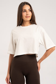 Tricou crop off white