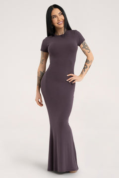 Rochie flexi maxi cu mâneci scurte mocha