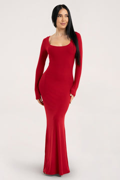 Rochie flexi maxi cu mâneci lungi red