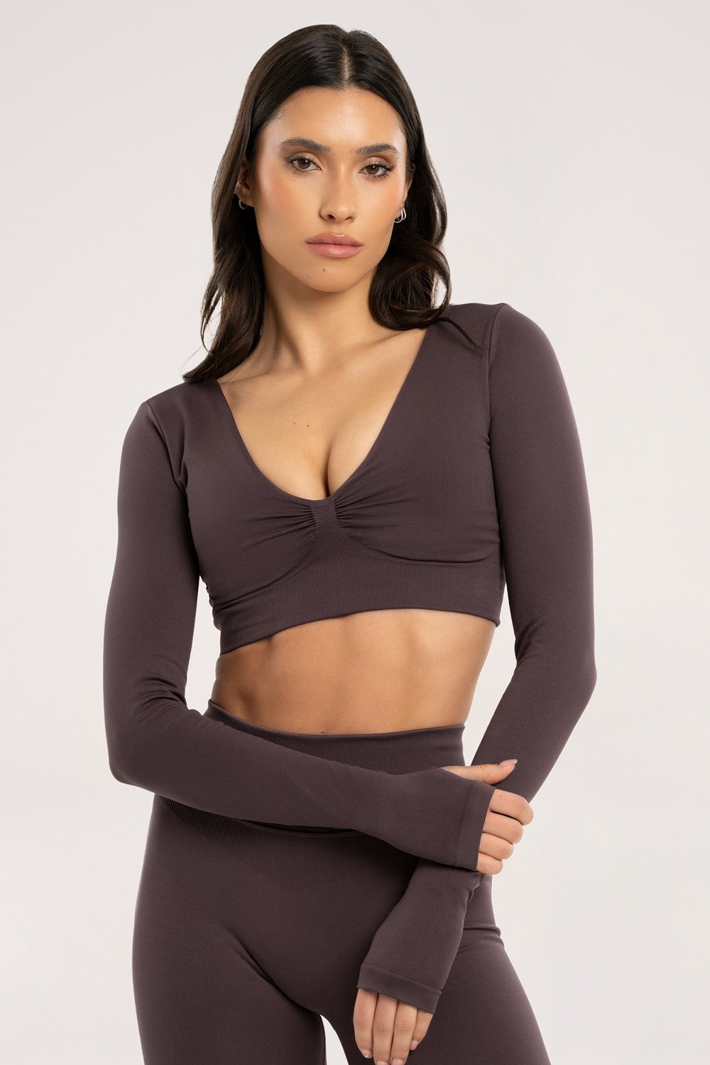 Longsleeve z odkrytymi plecami cacao