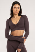 Longsleeve z odkrytymi plecami cacao