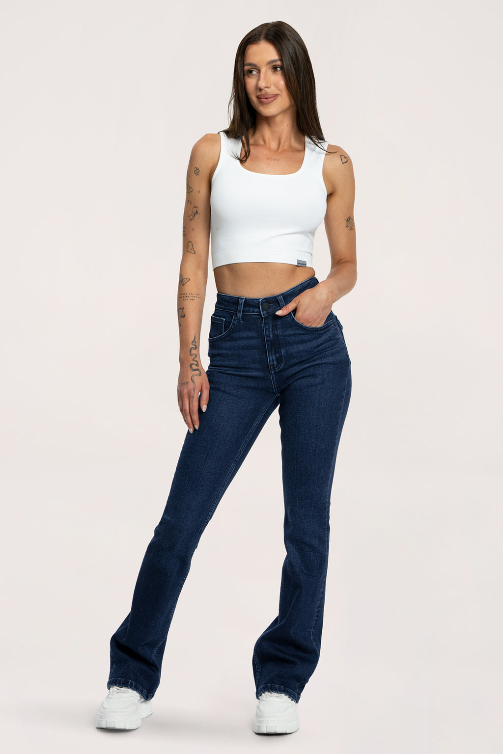 Jeansy dzwony push up navy blue