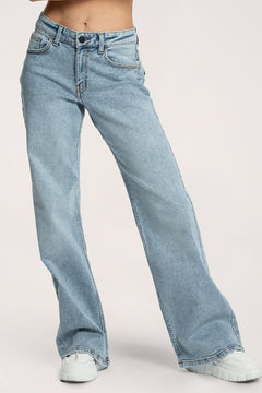 Blugi wide cu talie joasă light blue