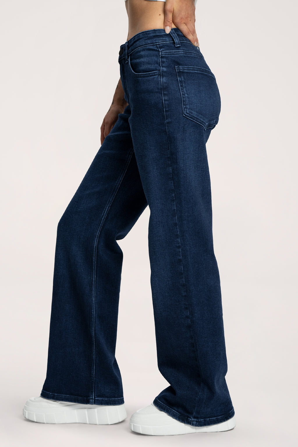 Jeansy wide z niskim stanem navy blue
