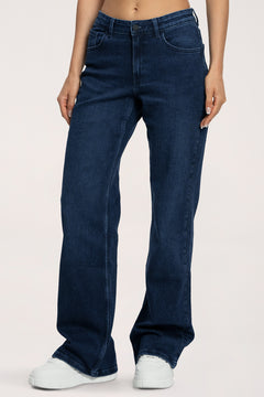 Blugi wide cu talie joasă long navy blue