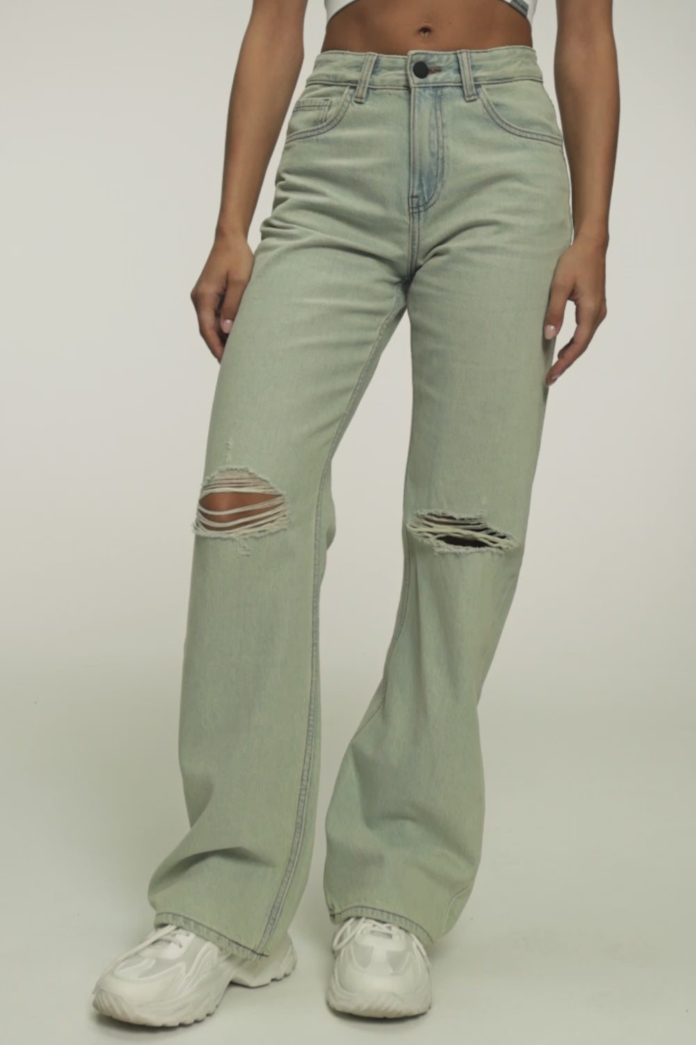 Blugi wide relaxed light green