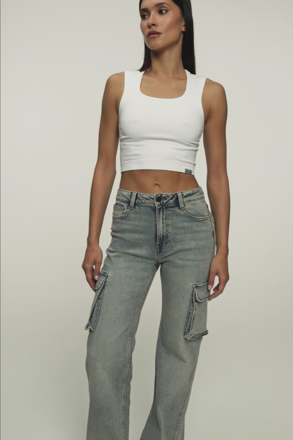 Blugi cargo washed blue