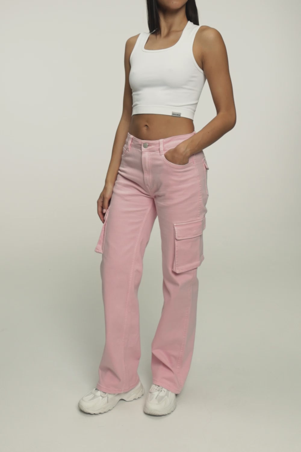 Blugi cargo light pink