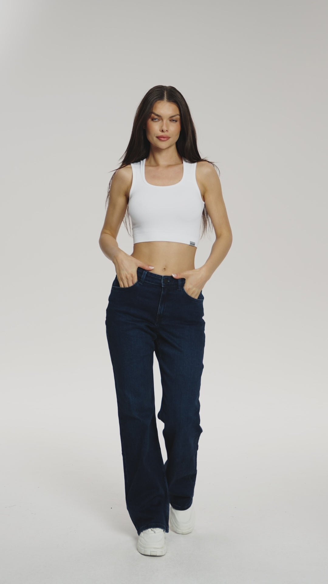 Blugi wide cu talie joasă long navy blue