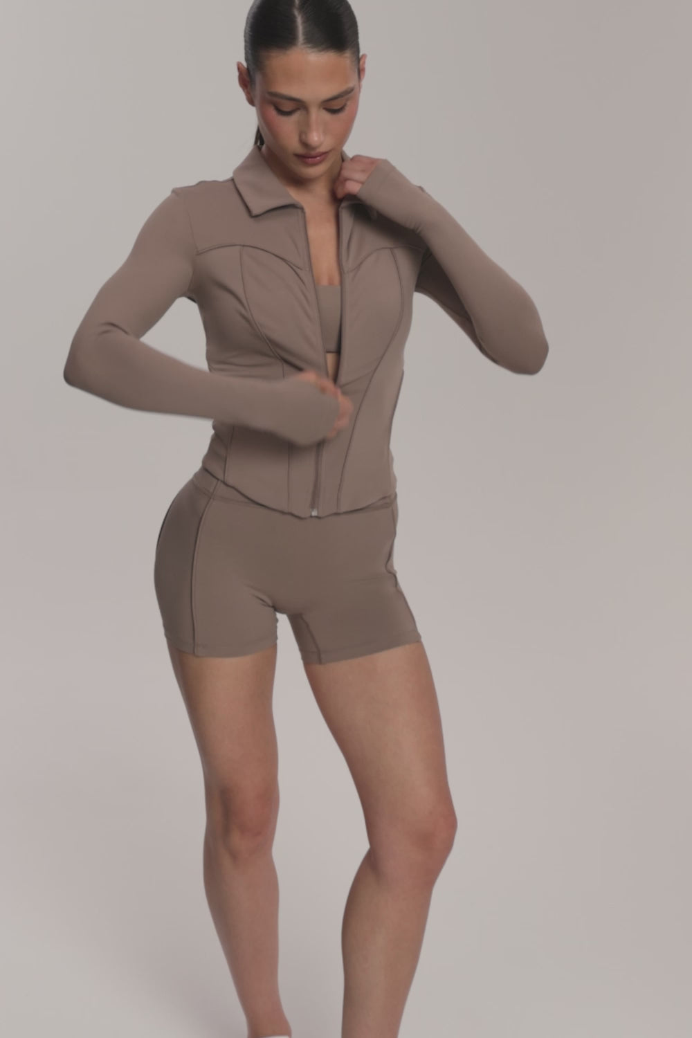 Bluză cu fermoar pilates era warm beige