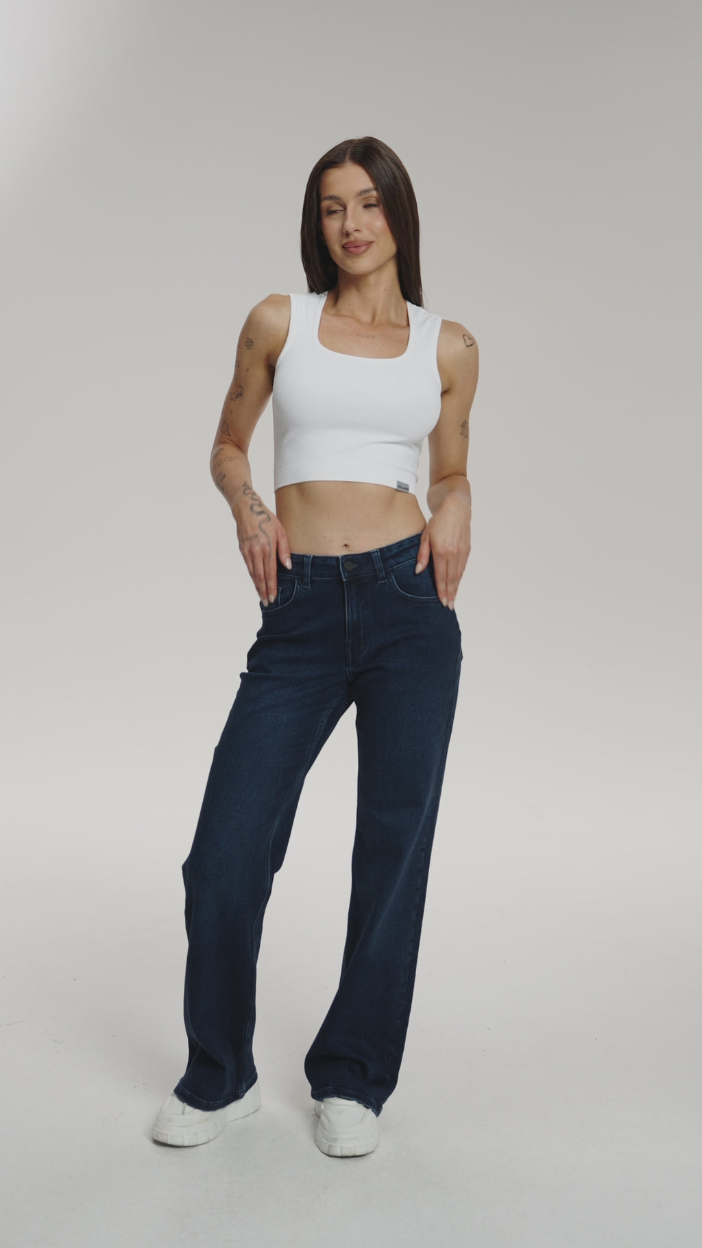 Blugi wide cu talie joasă navy blue