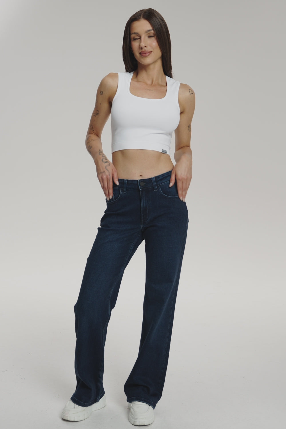 Blugi wide cu talie joasă navy blue